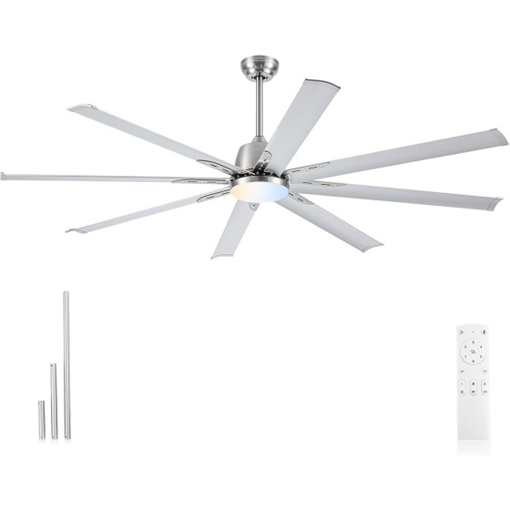 72 lnch lndustrial Smart Celing Fan with Light and Remote Control via WIFI Alexa,Large Celing Fan with 8 Black Aluminum Blades,6 Speed Noiseless DC Motor,Indoor Outdoor Ceiling Fans for Patio Garage