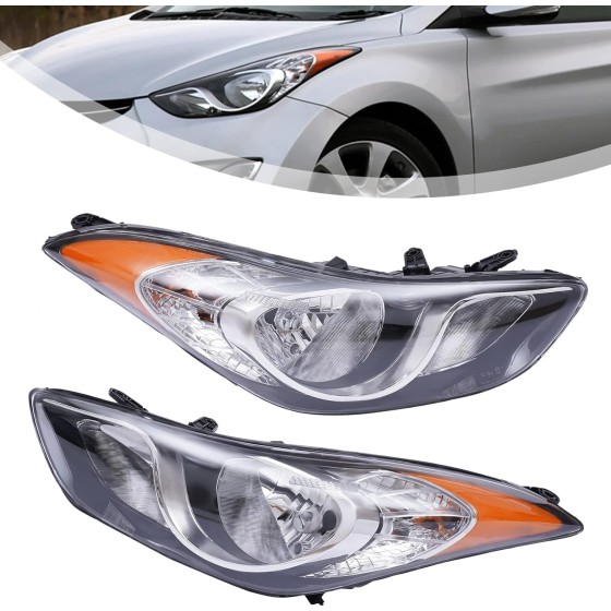 OUTGOO - For 2011 2012 2013 Hyundai Elantra Halogen Right Passenger Side Headlight Head Lamp Assembly Chrome Housing Replaces 92102-3Y000