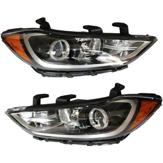 OUTGOO - For 2017 2018 Hyundai Elantra Halogen Headlights Headlamps Assembly Replacement Left and Right Side Black Housing Clear Lens