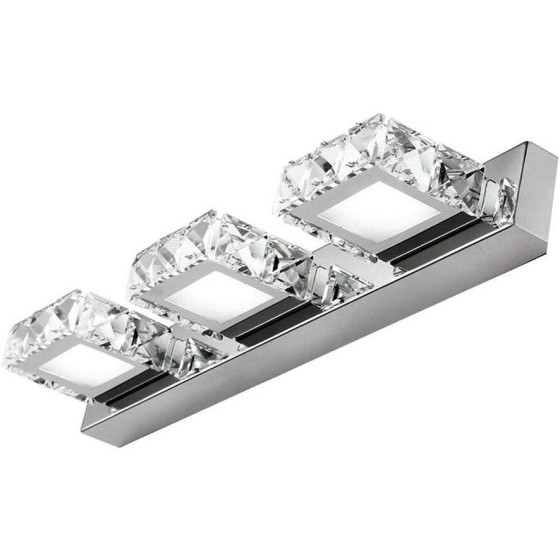 18In Bathroom Vanity Wall Light Over Mirror Light LED Crystal Wall Sconce Lighting,3 Lights Modern Stainless Steel Vanity Lights Fixture 3 Heads Square Mirror Front Light Wall Lamps Toilet Make-Up