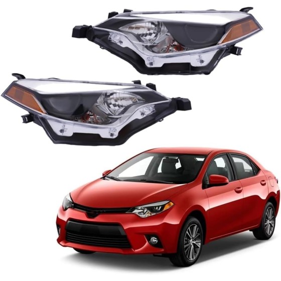 OUTGOO - For 2014 2015 2016 Corolla Built in LED Projector Headlight Headlamp Assembly Replacement Factory Style (Left & Right Side)