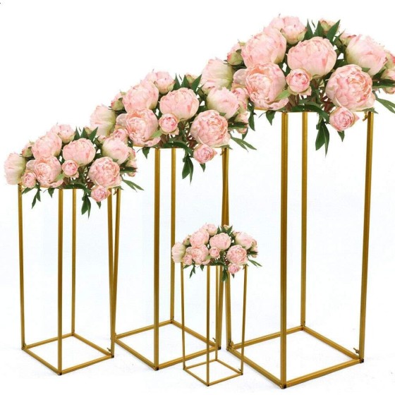 4Pcs Golden Flower Stand, Metal Flower Vase Floor Column Stand Wedding Road Lead 15.75”/23.6”/31.5”/39.37” Floral Decor Stand for Wedding Decoration and Party Spply