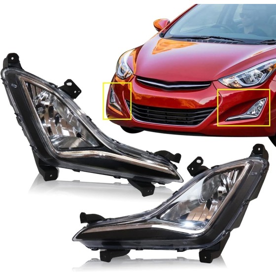 OUTGOO - For 2014 2015 2016 Hyundai Elantra L4 1.8L 2.0L Fog Lights Front Bumper Lamps Kit 1Pair Passenger and Driver Side Clear Lens