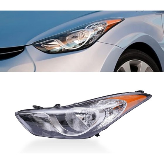 OUTGOO - For 2011 2012 2013 Hyundai Elantra Halogen Left Driver Side Headlight Headlamp Assembly Chrome Housing Clear Lens 92101-3Y000