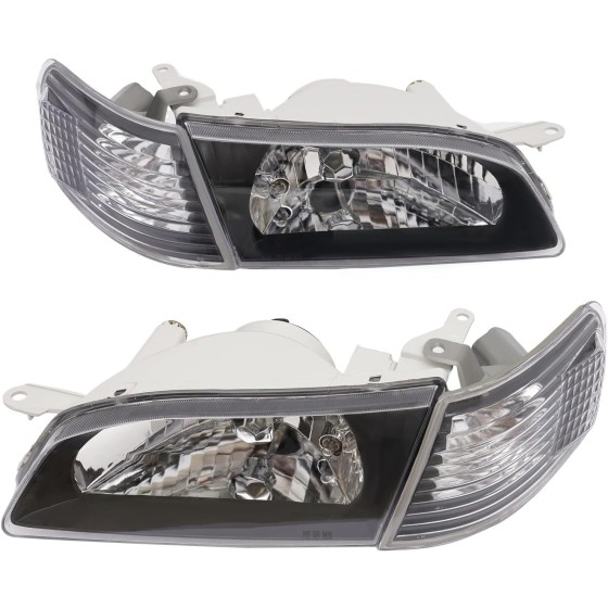 OUTGOO - For 1995 1996 1997 1998 1999 Tercel Halogen Left and Right Side Headlights Headlamps Assembly Replaces 8111016550 8115016550 Black Housing Clear Lens