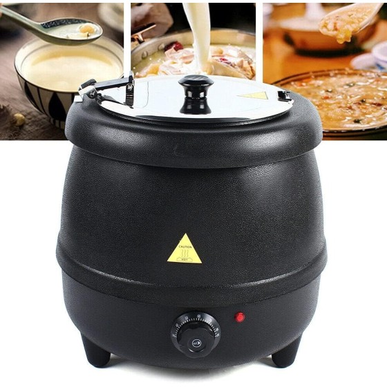 OUTGOO 10L Soup Kettle, 400W PP Shell Commercial Electric Soup Warmer 110V Black Countertop Food Kettle Warmer Restaurant Stainless Steel Pot for Home & Commercial