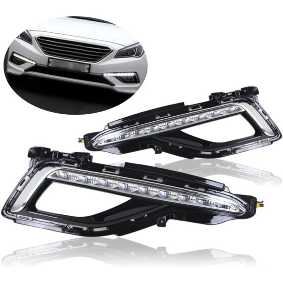 OUTGOO - For 2015-2017 Hyundai Sonata 9th Fog Lamp W/Cover Drl Led Daytime Running Light Left and Right Side 12V