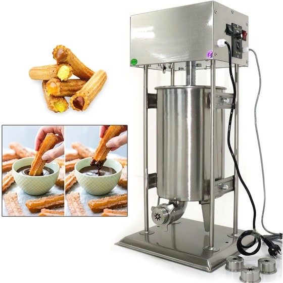 Electric Churro Maker Latin Fruit Donut Machine 15L Capacity Stainless Steel Churrera Filler Machine with 4pcs Nozzles, Commercial and Home Use