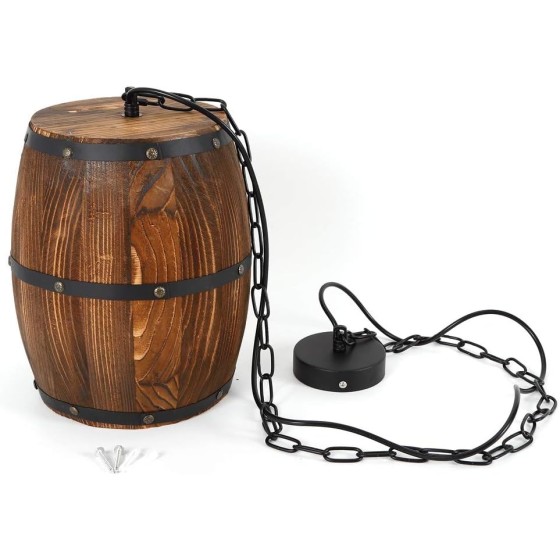 Whiskey Barrel Light Fixture Bar Lamps Hanging Retro Wine Barrel Wood Lighting Fixtures Rustic Restaurant Cafe Kitchen Bar Light Crafts Pendant Nostalgic Country Antique Chandelier
